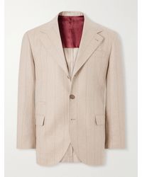Brunello Cucinelli - Pinstripe Wool, Silk And Cashmere-Blend Flannel Suit Jacket - Lyst