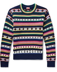 KENZO - Jacquard-knit Wool And Cotton-blend Sweater - Lyst