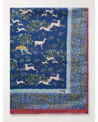 Drake's - Archival Animals Frayed Printed Wool And Silk-Blend Gauze Scarf - Lyst