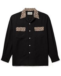 Wacko Maria - Convertible-collar Leopard Print-trimmed Tm Lyocell Shirt - Lyst
