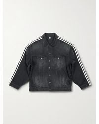 Balenciaga - Adidas Oversized Distressed Striped Denim Jacket - Lyst