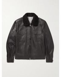 Eleventy - Shearling-Trimmed Leather Bomber Jacket - Lyst