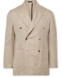 Rubinacci - Unstructured Double-Breasted Herringbone Virgin Wool, Silk And Linen-Blend Blazer - Lyst