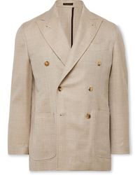 Rubinacci - Unstructured Double-Breasted Herringbone Virgin Wool, Silk And Linen-Blend Blazer - Lyst