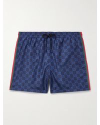 Gucci - Slim-Fit Mid-Length Logo-Print Striped Swim Shorts - Lyst