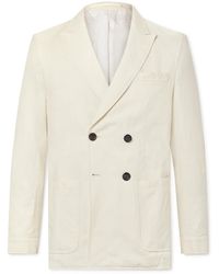 Oliver Spencer - Slim-fit Unstructured Double-breasted Cotton And Hemp-blend Suit Jacket - Lyst