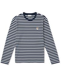 Maison Kitsuné - Logo-appliquéd Striped Cotton-jersey T-shirt - Lyst