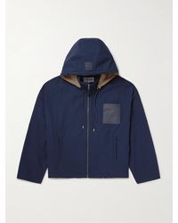 Loewe - Logo-Debossed Leather-Trimmed Cotton-Twill Hooded Jacket - Lyst