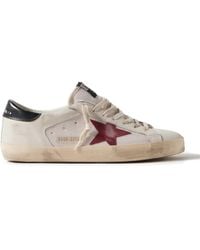 Golden Goose - Superstar Distressed Suede-trimmed Leather And Mesh Sneakers - Lyst