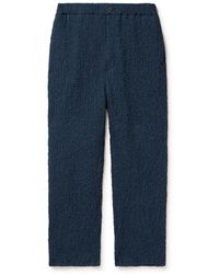 Blue Blue Japan - Straight-leg Checked Seersucker Drawstring Trousers - Lyst
