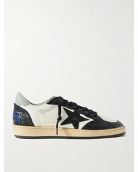 Golden Goose - Ball Star Distressed Leather And Shell Sneakers - Lyst