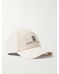 Brunello Cucinelli - Logo-embroidered Leather-trimmed Cotton-twill Baseball Cap - Lyst