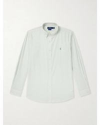 Polo Ralph Lauren - Striped Logo-Embroidered Cotton And Linen-Blend Seersucker Shirt - Lyst