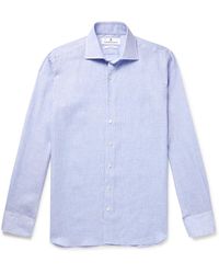 Turnbull & Asser Cutaway-collar Checked Linen Shirt - Blue