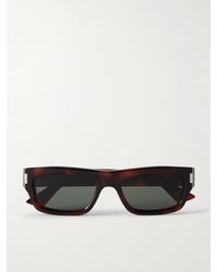 Saint Laurent - Rectangular-Frame Tortoiseshell Acetate Sunglasses - Lyst