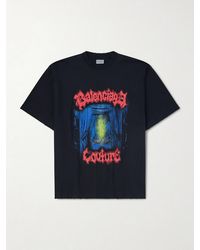Balenciaga - Oversized Logo-Print Cotton-Jersey T-Shirt - Lyst