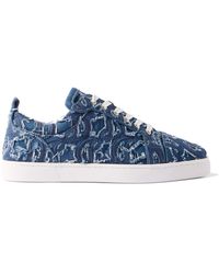 Christian Louboutin - Louis Junior Grosgrain-Trimmed Embroidered Distressed Denim Sneakers - Lyst