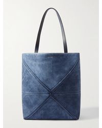 Loewe - Puzzle Fold Leather-trimmed Suede Tote Bag - Lyst