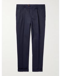 Brunello Cucinelli - Straight-leg Pleated Linen And Cotton-blend Trousers - Lyst