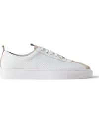 Grenson Suede-trimmed Perforated Leather Sneakers - White