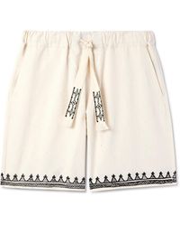 Alanui - Akasha Wide-leg Embroidered Pinstriped Cotton-blend Drawstring Shorts - Lyst