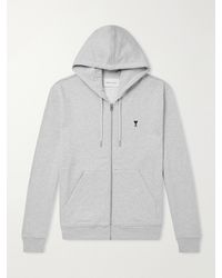 Ami Paris - Logo-Embroidered Cotton-Jersey Zip-Up Hoodie - Lyst