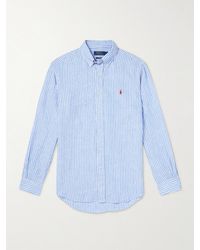 Polo Ralph Lauren - Button-down Collar Logo-embroidered Striped Linen Shirt - Lyst