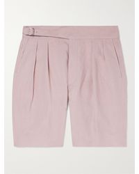 Ralph Lauren Purple Label Byron Straight-leg Pleated Silk And Linen-blend Shorts - Pink