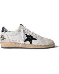Golden Goose - Ball Star Distressed Suede-trimmed Leather Sneakers - Lyst
