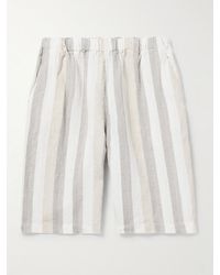 Beams Plus - Easy Wide-leg Striped Herringbone Linen Shorts - Lyst
