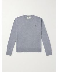 Ami Paris - Logo-Embroidered Virgin Wool And Silk-Blend Sweatshirt - Lyst