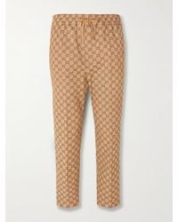 Gucci - Beige Tapered Cropped Logo-jacquard Cotton-blend Suit Trousers - Lyst