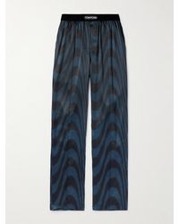Tom Ford - Velvet-Trimmed Printed Stretch-Silk Satin Pyjama Trousers - Lyst