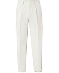 Caruso - Straight-leg Pleated Cotton And Linen-blend Trousers - Lyst