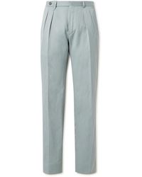Brioni - Elba Straight-leg Pleated Silk And Linen-blend Twill Trousers - Lyst