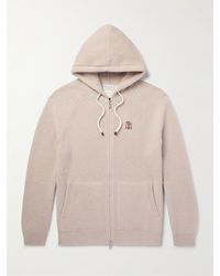 Brunello Cucinelli - Logo-embroidered Ribbed Cashmere Zip-up Hoodie - Lyst