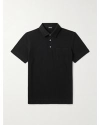 ZEGNA - Slim-Fit Leather-Trimmed Cotton-Piqué Polo Shirt - Lyst