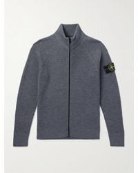 Stone Island - Logo-Appliquéd Ribbed Wool Zip-Up Sweater - Lyst