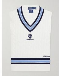 Polo Ralph Lauren - Wimbledon Logo-Embroidered Cable-Knit Cotton Sweater Vest - Lyst
