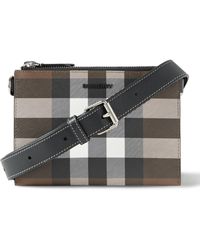 Burberry - Checked E-canvas And Leather Messenger Bag - Lyst