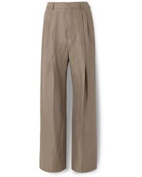 Dries Van Noten - Wide-Leg Pleated Striped Linen And Wool-Blend Twill Trousers - Lyst