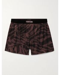 Tom Ford Velvet-trimmed Zebra-print Stretch-silk Satin Boxer Shorts - Brown