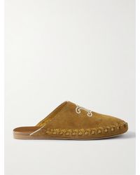 Celine - Leather-Trimmed Logo-Embroidered Suede Mules - Lyst