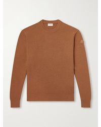 Moncler - Logo-Appliquéd Leather-Trimmed Wool And Cashmere-Blend Sweater - Lyst