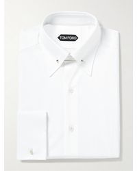 Tom Ford - Camicia slim-fit in popeline di cotone bianco con doppio polsino e fermacollo - Lyst