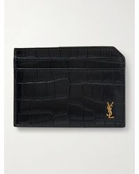 Saint Laurent - Tiny Cassandre Logo-appliquéd Croc-effect Patent-leather Cardholder - Lyst