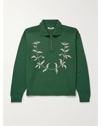 Bode - Floret Embroidered Wool Half-zip Sweater - Lyst