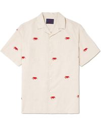 Portuguese Flannel - Crab Convertible-collar Embroidered Linen And Cotton-blend Shirt - Lyst