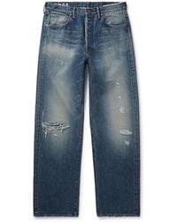 Visvim - Social Sculpture 01 Wide-Leg Distressed Selvedge Jeans - Lyst