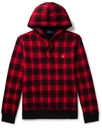 Polo Ralph Lauren - Logo-embroidered Checked Cotton-jersey Hoodie - Lyst